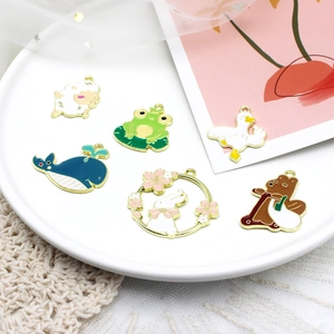 Cute DIY animal alloy enamel charms featuring sheep frog whale and duck for jewelry