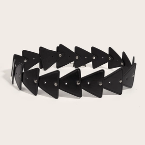 Vintage PU leather belt with triangular cutout panels and silver studs for women