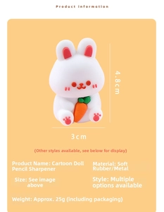 Compact rabbit pencil sharpener detail showing 4.8cm height and soft silicone material