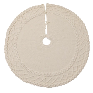 Jupe de sapin de Noël en tricot crème avec motif torsadé et liens de fermeture