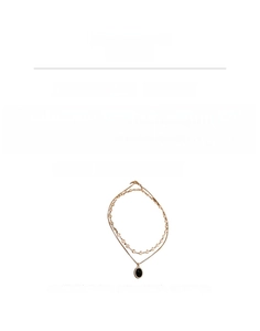 Detailed view of oval black resin pendant on double layer gold plated necklace with dimensions