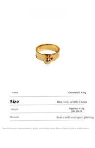 Macro detail of golden geometric ring dimensions and brass material specifications