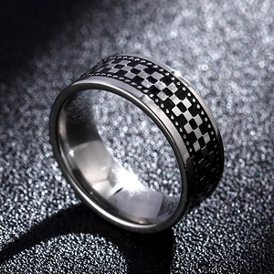 Retro Punk Herren Bandring 316 Edelstahl Schachbrettmuster Schwarz Silber Perlenkante Modeschmuck