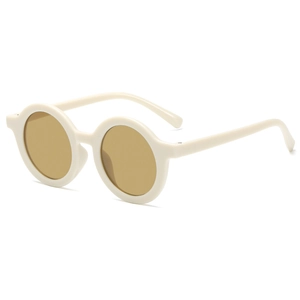 Cute round frame kids sunglasses in cream with brown lenses and UV protection