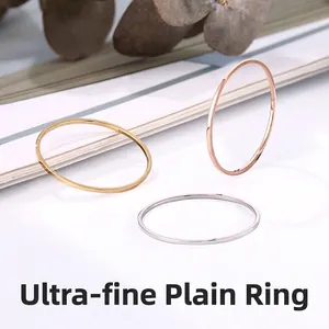 Minimalist Thin Plain Ring Titanium Steel 14K Gold Plated Hammered Lightning Pattern Enamel Drip Oil Stackable Jewelry Women