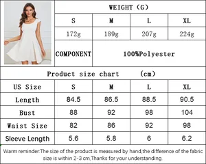 Tabla de tallas para vestido de volantes con medidas de largo y busto de la S a la XL