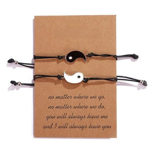 Adjustable Yin Yang Tai Chi braided friendship bracelets for best friends on paper card