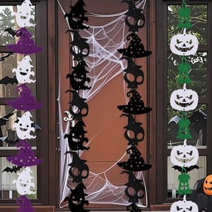 Halloween non-woven hanging banner with ghost pumpkin bat and witch party decorations
