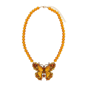 Maillard style amber glass butterfly clavicle necklace with retro rhinestone inlay design
