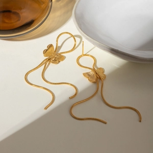 Golden butterfly earrings with long snake chain tassels made of durable stainless steel