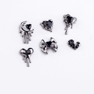 Gothic dark style alloy nail art charms with black crystals and moon cross designs
