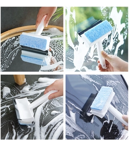 Multi-purpose 2-in-1 glass squeegee cleaning surfaces of mirrors, windows and tiles