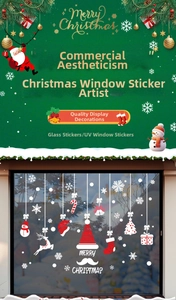 Vue détaillée d'autocollants statiques UV de Noël avec bonnets et motifs d'élans
