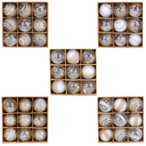 5-pack Christmas ball sets with rustic lace, burlap, and gold glitter finishes for trees