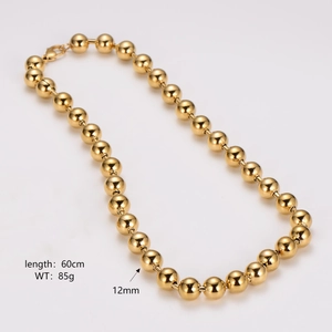 Detail view of 12mm gold bead chain necklace with 60cm length and 85g weight specs