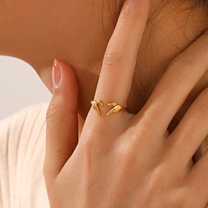 Minimalist 18K gold plated stainless steel heart hands open ring for women