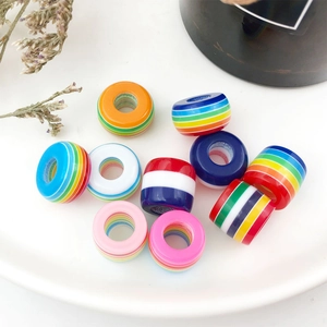 Rainbow striped resin beads 8x14mm with large holes for DIY bracelet jewelry making