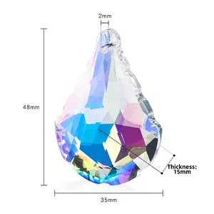 Detailed size chart of AB crystal teardrop pendant with 48mm height and 15mm thickness