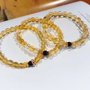 Beaded Bracelet Natural Citrine Garnet Copper Flower Pendant Vintage Light Luxury Style Jewelry For Women