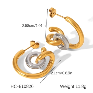 Detailed dimensions and weight of curved gold and silver intertwined stainless steel earrings