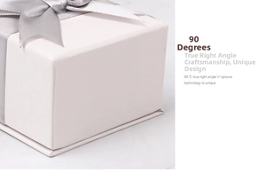 Close-up of 90-degree V-groove corners on a jewelry gift box with a satin bow