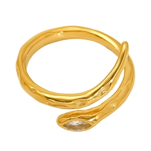 Goldener Schlangenring für Damen mit Marquise-Zirkonia und offenem, verstellbarem Design