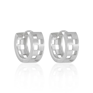 S925 Sterling Silver Hollow Checkerboard Earrings For Women Matte Brushed Geometric Round Ear Buckle Hoop Jewelry Gift