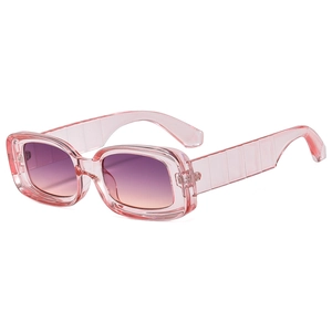 Fashionable pink candy-colored square frame sunglasses with purple gradient lenses