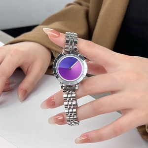 Minimalist silver steel watch for women featuring a creative purple blue gradient dial
