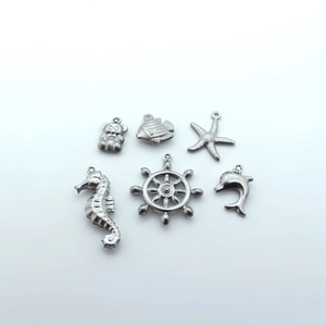 Detailed view of silver stainless steel animal pendants for jewelry making DIY craft