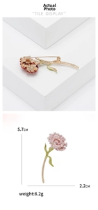 Detailed tile display of pink carnation brooch with dimensions 5.7cm by 2.2cm