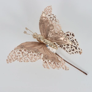 Papillon décoratif doré avec ailes en dentelle léopard et détails à paillettes