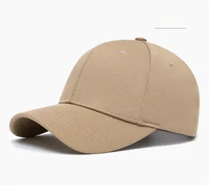 Close-up of khaki baseball cap featuring high-density twill fabric and breathable eyelets