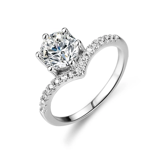 Elegant 925 sterling silver moissanite ring with classic round cut center stone and pavé accents