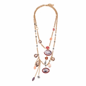 Vintage Multi Layer Long Necklace Zinc Alloy Enamel Painted Crane Flower Pendants Resin Beads Jewelry For Women