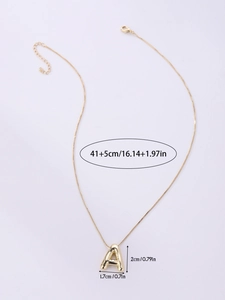 Detailed view of puff letter A pendant with adjustable chain length and lobster clasp