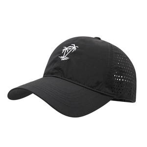 Quick-dry black baseball cap with palm tree embroidery and laser-cut breathable holes