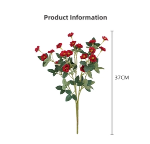 Artificial red rose bouquet with green leaves product dimensions showing 37cm height