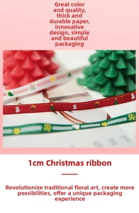 Détail de rubans de Noël de 1 cm avec motifs festifs et texture haute ténacité robuste
