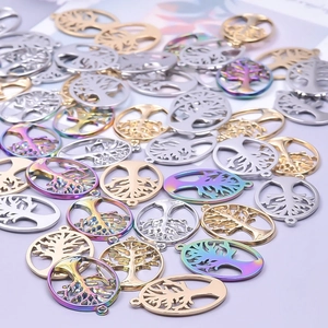 DIY stainless steel tree of life charms in gold, silver and iridescent finishes