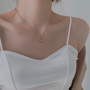18k gold plated heart necklace for women featuring white mother of pearl inlay