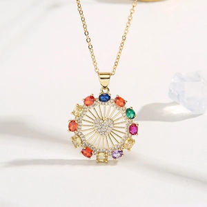 18K gold plated necklace with a colorful gemstone ferris wheel heart pendant