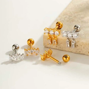 Surgical steel cartilage stud earrings featuring teardrop zircon and screw back base