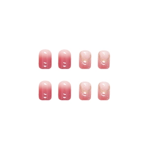 Glossy jelly pink gradient and marble design short round press-on nails set