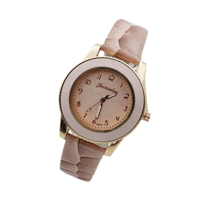 Mode-Quarzuhr für Damen mit roségoldenem Gehäuse und rosa Kunstlederarmband in Krokostil