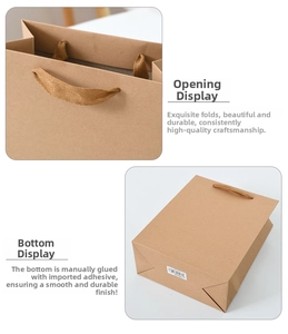 Detailed close-up of brown kraft gift bag showing strong braided handles and reinforced bottom