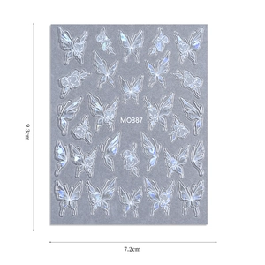 3D laser Aurora shell butterfly and rose nail art stickers MO387 for manicure deco