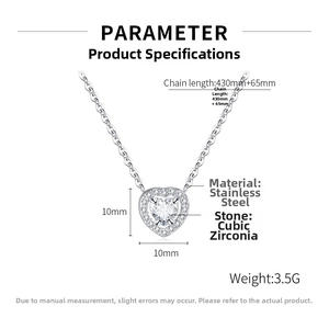 Detailed specifications of the stainless steel heart pendant necklace with cubic zirconia