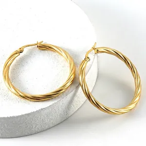 Twisted Hoop Earrings 18K Gold Plated Stainless Steel Round Geometric Fashion Simple For Women