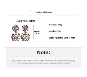 Detail view of leopard print cutout flower earrings with alloy specs and dimensions